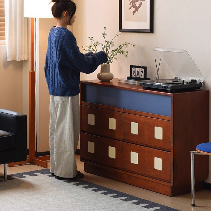Traditional French Boxwood Plywood Rectangular Square Storage Cabinet 5/6-Drawer For Living Room