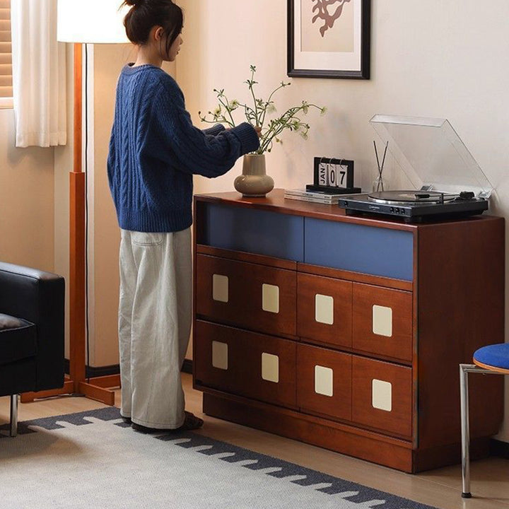 Traditional French Boxwood Plywood Rectangular Square Storage Cabinet 5/6-Drawer For Living Room
