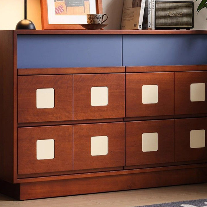 Traditional French Boxwood Plywood Rectangular Square Storage Cabinet 5/6-Drawer For Living Room