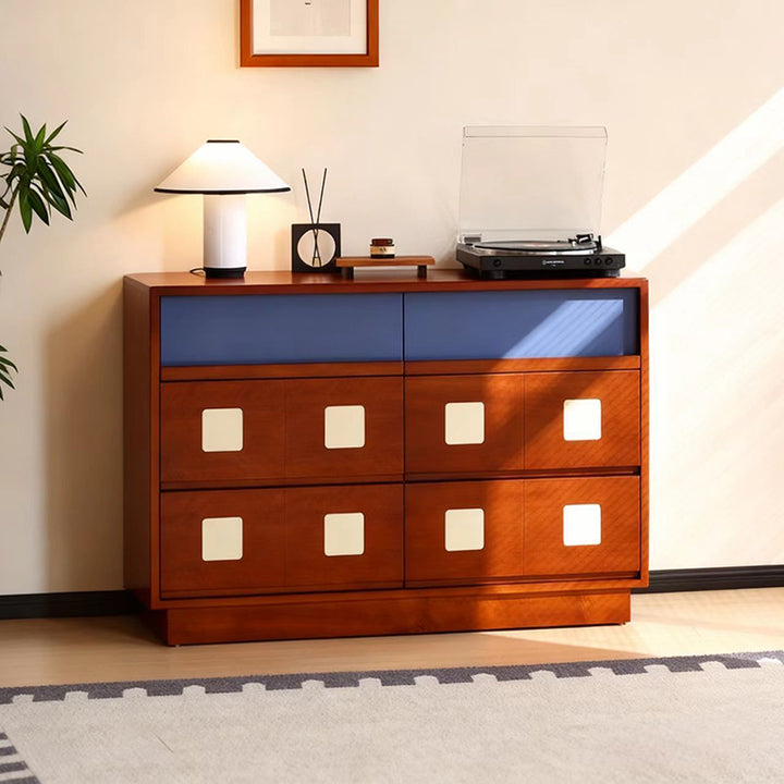Traditional French Boxwood Plywood Rectangular Square Storage Cabinet 5/6-Drawer For Living Room