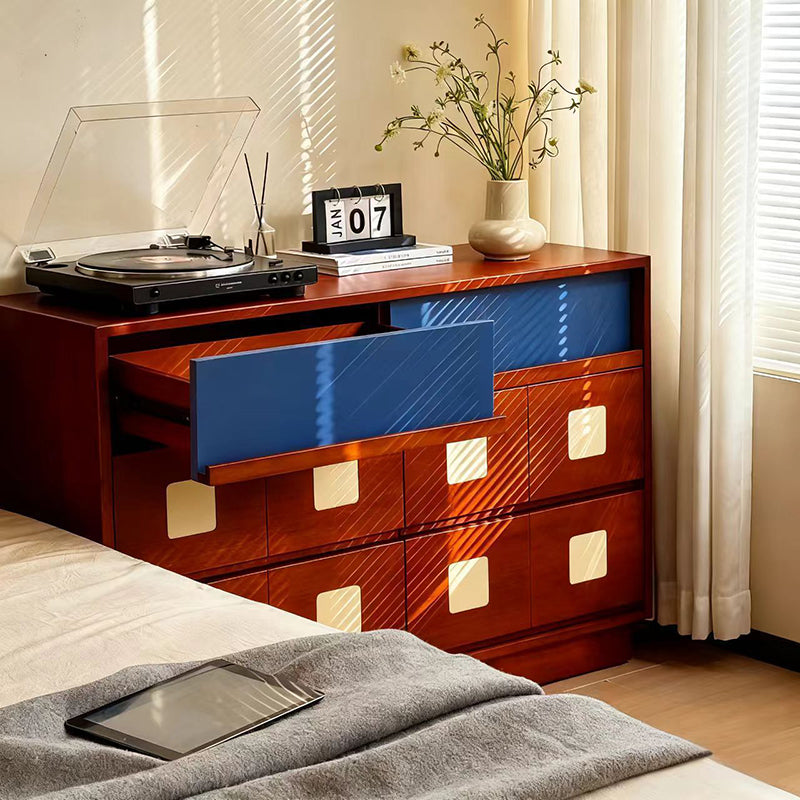 Traditional French Boxwood Plywood Rectangular Square Storage Cabinet 5/6-Drawer For Living Room
