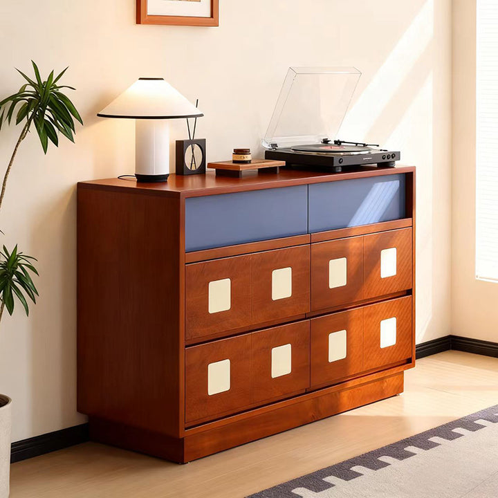 Traditional French Boxwood Plywood Rectangular Square Storage Cabinet 5/6-Drawer For Living Room
