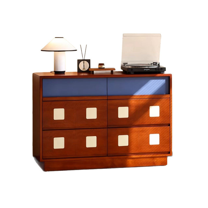 Traditional French Boxwood Plywood Rectangular Square Storage Cabinet 5/6-Drawer For Living Room