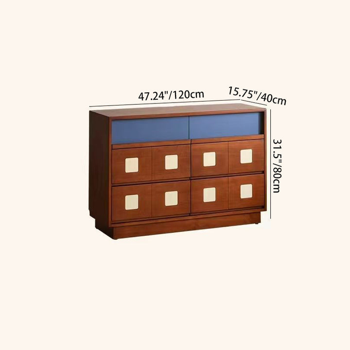Traditional French Boxwood Plywood Rectangular Square Storage Cabinet 5/6-Drawer For Living Room