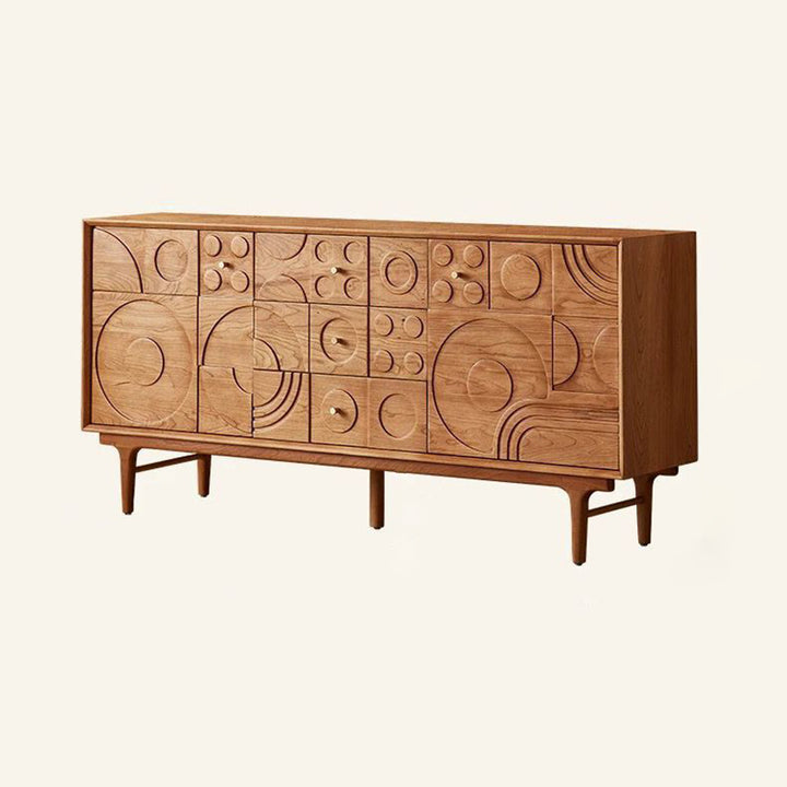 Traditional French Pine Wood Rectangular Patterned Storage Cabinet 3-Drawer For Living Room