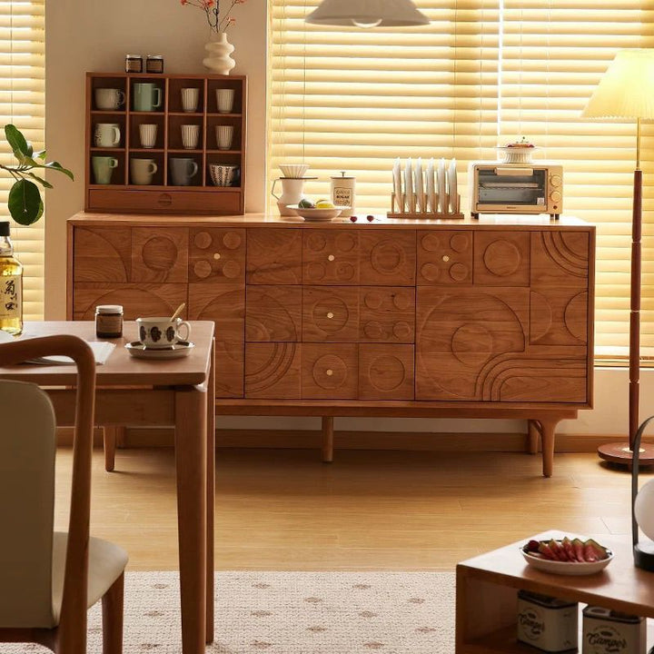 Traditional French Pine Wood Rectangular Patterned Storage Cabinet 3-Drawer For Living Room