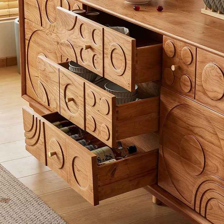 Traditional French Pine Wood Rectangular Patterned Storage Cabinet 3-Drawer For Living Room