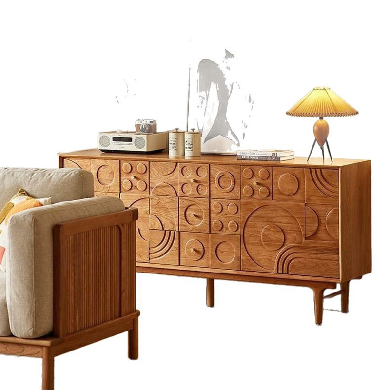 Traditional French Pine Wood Rectangular Patterned Storage Cabinet 3-Drawer For Living Room