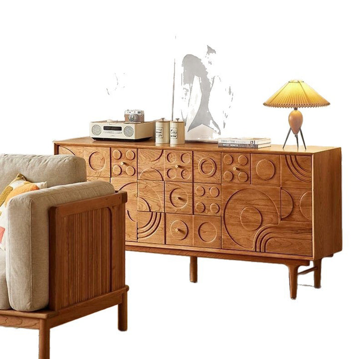 Traditional French Pine Wood Rectangular Patterned Storage Cabinet 3-Drawer For Living Room