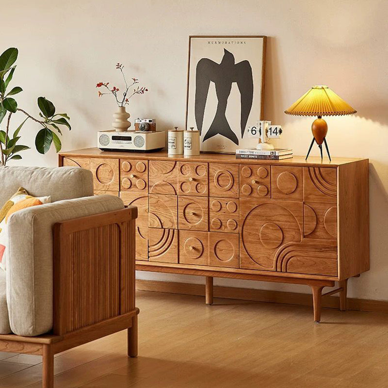 Traditional French Pine Wood Rectangular Patterned Storage Cabinet 3-Drawer For Living Room