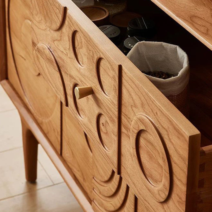 Traditional French Pine Wood Rectangular Patterned Storage Cabinet 3-Drawer For Living Room