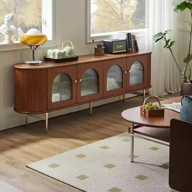Armoire de rangement arquée et incurvée en verre et métal avec bois de pin chinois traditionnel, 4 espaces de rangement, pour salon 