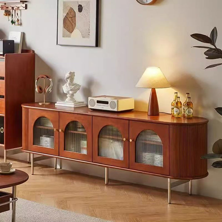 Armoire de rangement arquée et incurvée en verre et métal avec bois de pin chinois traditionnel, 4 espaces de rangement, pour salon 