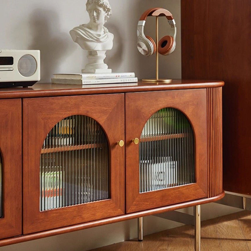 Armoire de rangement arquée et incurvée en verre et métal avec bois de pin chinois traditionnel, 4 espaces de rangement, pour salon 