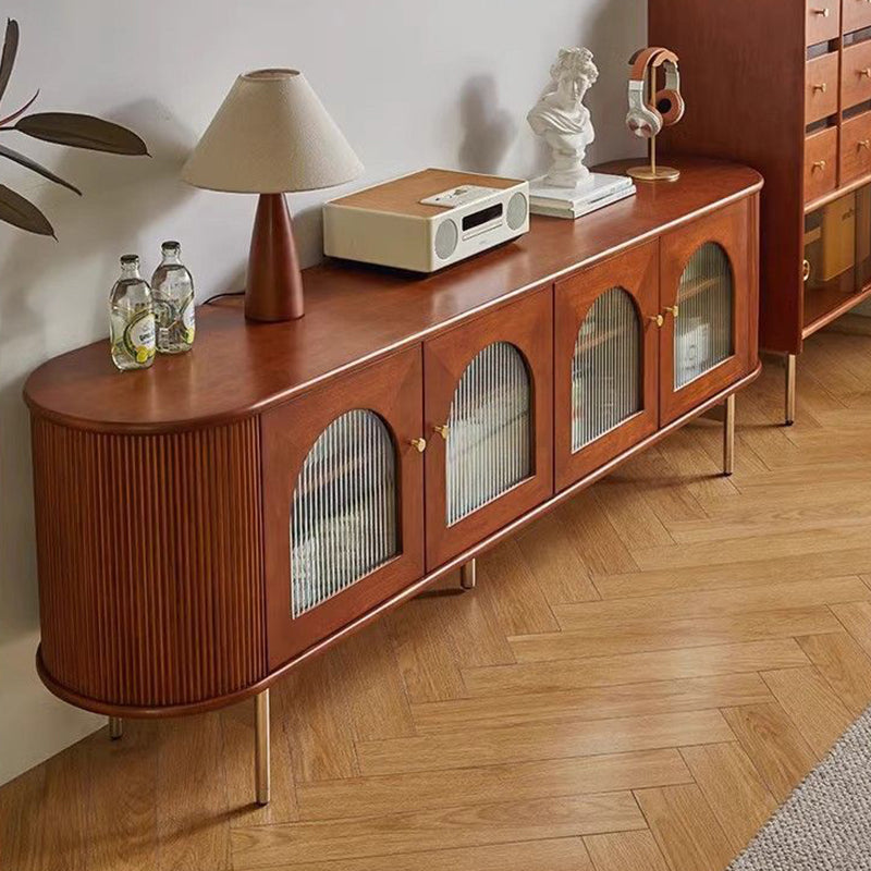 Armoire de rangement arquée et incurvée en verre et métal avec bois de pin chinois traditionnel, 4 espaces de rangement, pour salon 