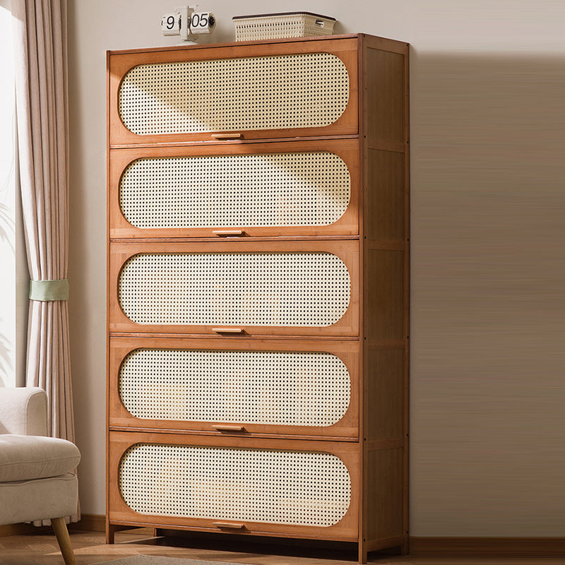 Traditioneller chinesischer Aufbewahrungsschrank aus Bambus-Kunststoff-Rattan mit rechteckiger, durchbrochener Struktur, 3/4/5 Ablagen für das Wohnzimmer 