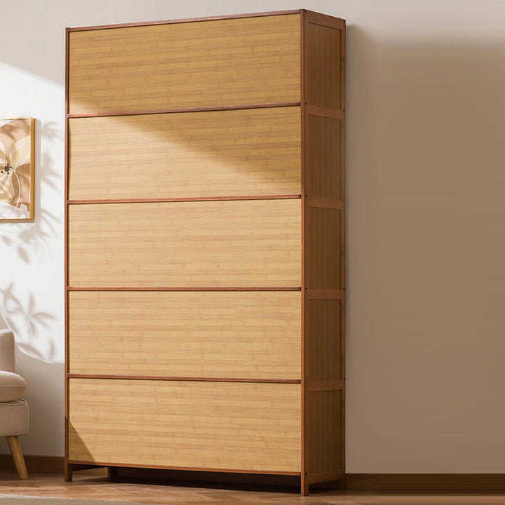 Traditioneller chinesischer Aufbewahrungsschrank aus Bambus-Kunststoff-Rattan mit rechteckiger, durchbrochener Struktur, 3/4/5 Ablagen für das Wohnzimmer 