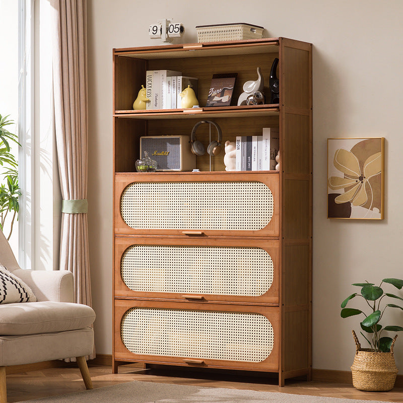 Traditioneller chinesischer Aufbewahrungsschrank aus Bambus-Kunststoff-Rattan mit rechteckiger, durchbrochener Struktur, 3/4/5 Ablagen für das Wohnzimmer 