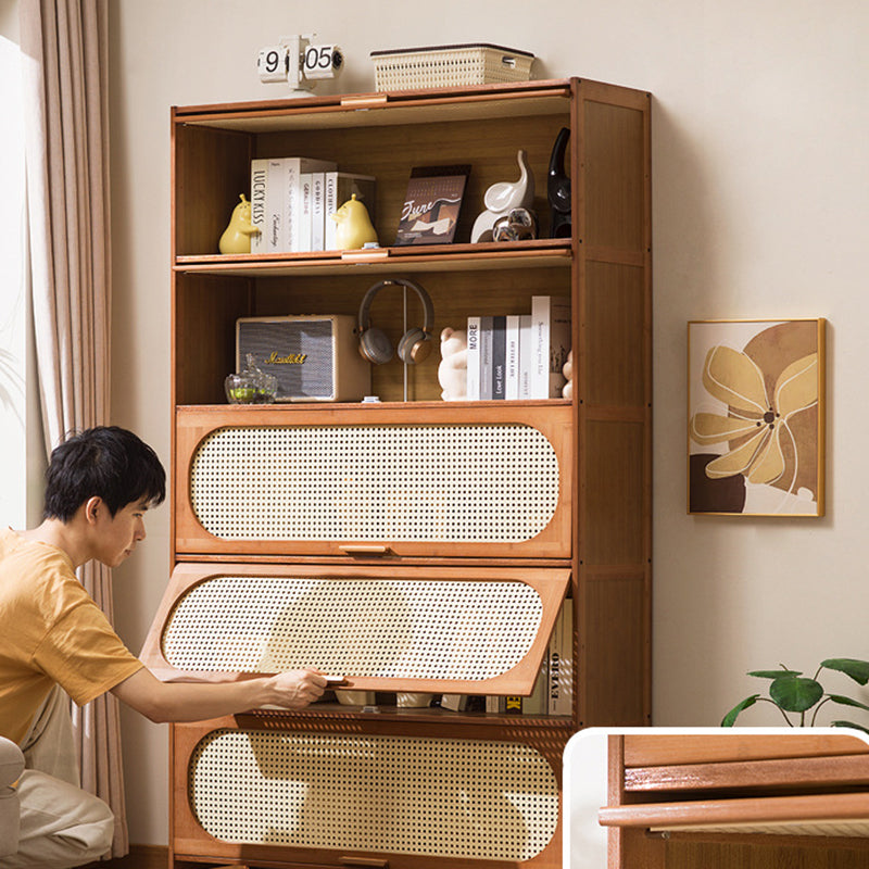Traditioneller chinesischer Aufbewahrungsschrank aus Bambus-Kunststoff-Rattan mit rechteckiger, durchbrochener Struktur, 3/4/5 Ablagen für das Wohnzimmer 