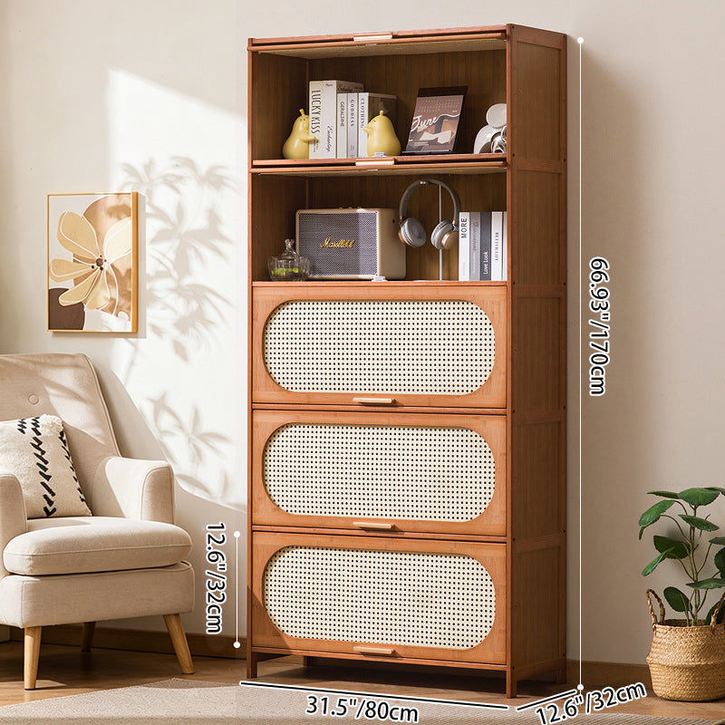 Traditioneller chinesischer Aufbewahrungsschrank aus Bambus-Kunststoff-Rattan mit rechteckiger, durchbrochener Struktur, 3/4/5 Ablagen für das Wohnzimmer 
