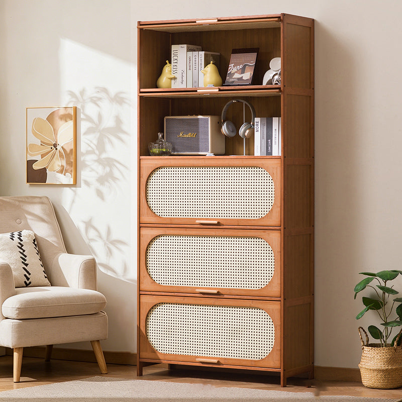 Traditioneller chinesischer Aufbewahrungsschrank aus Bambus-Kunststoff-Rattan mit rechteckiger, durchbrochener Struktur, 3/4/5 Ablagen für das Wohnzimmer 