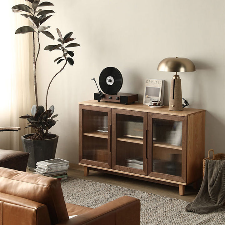 Armoire de rangement rectangulaire en verre en contreplaqué de pin japonais traditionnel avec 2/3 de rangement pour salon 