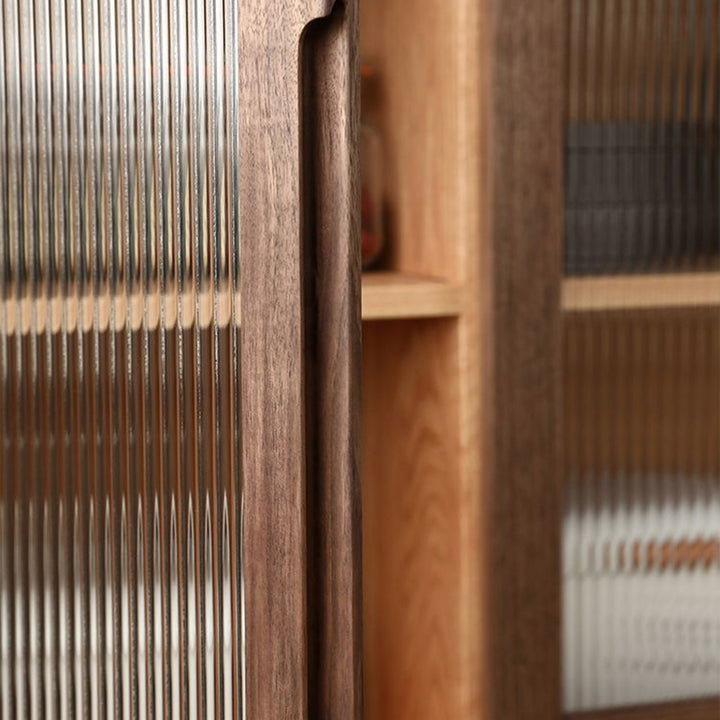 Armoire de rangement rectangulaire en verre en contreplaqué de pin japonais traditionnel avec 2/3 de rangement pour salon 