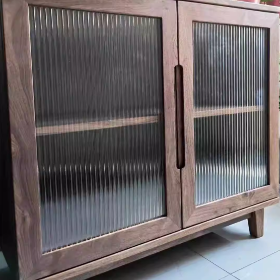 Armoire de rangement rectangulaire en verre en contreplaqué de pin japonais traditionnel avec 2/3 de rangement pour salon 