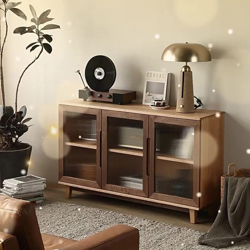 Armoire de rangement rectangulaire en verre en contreplaqué de pin japonais traditionnel avec 2/3 de rangement pour salon 