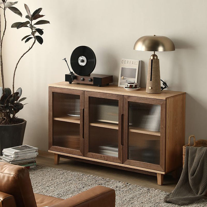 Traditional Japanese Pine Plywood Glass Rectangular Storage Cabinet With 2/3 Storage For Living Room
