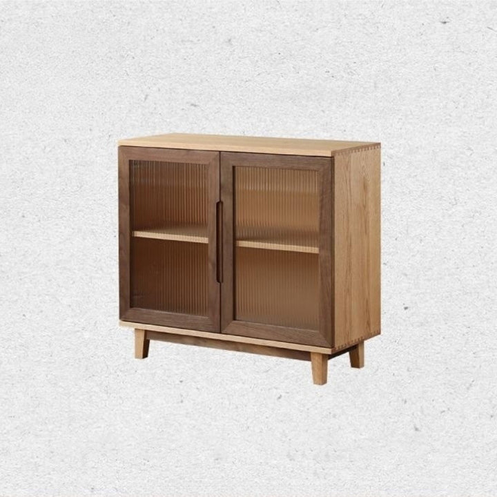 Armoire de rangement rectangulaire en verre en contreplaqué de pin japonais traditionnel avec 2/3 de rangement pour salon 