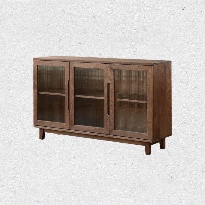 Armoire de rangement rectangulaire en verre en contreplaqué de pin japonais traditionnel avec 2/3 de rangement pour salon 