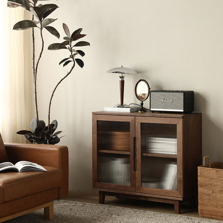 Traditional Japanese Pine Plywood Glass Rectangular Storage Cabinet With 2/3 Storage For Living Room