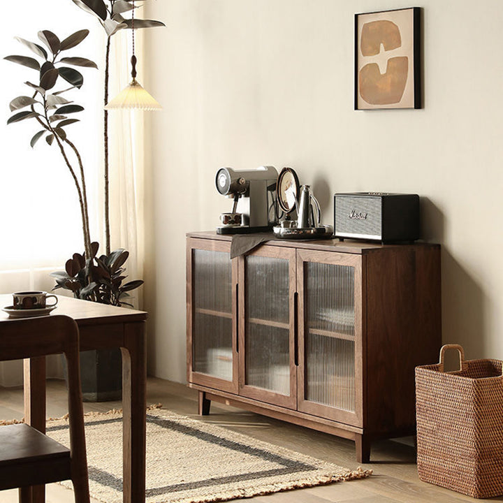Armoire de rangement rectangulaire en verre en contreplaqué de pin japonais traditionnel avec 2/3 de rangement pour salon 