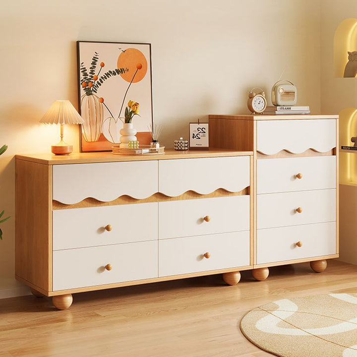 Traditioneller französischer Aufbewahrungsschrank aus Massivholz und Holzwerkstoff mit Wellenstruktur, rechteckig, mit 3/4 Schubladen für das Wohnzimmer 