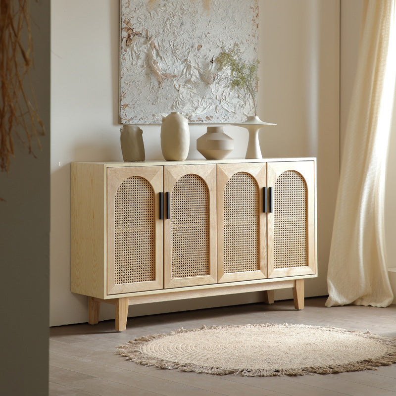 Meuble de rangement rectangulaire en contreplaqué de frêne japonais traditionnel et rotin, avec 2/3/4 compartiments de rangement pour le salon 