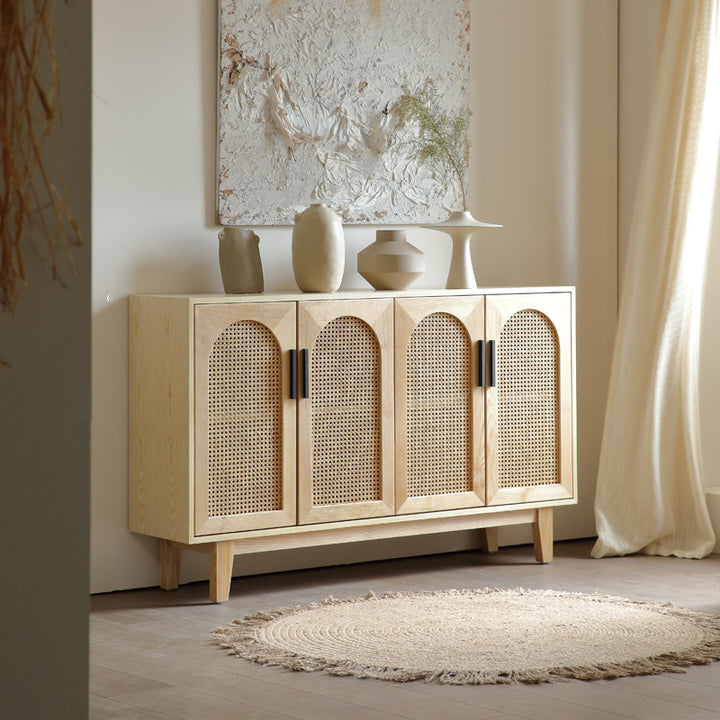 Traditional Japanese Ash Wood Rattan Plywood Rectangular Storage Cabinet With 2/3/4 Storage For Living Room