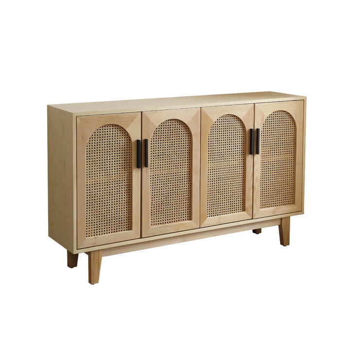 Meuble de rangement rectangulaire en contreplaqué de frêne japonais traditionnel et rotin, avec 2/3/4 compartiments de rangement pour le salon 