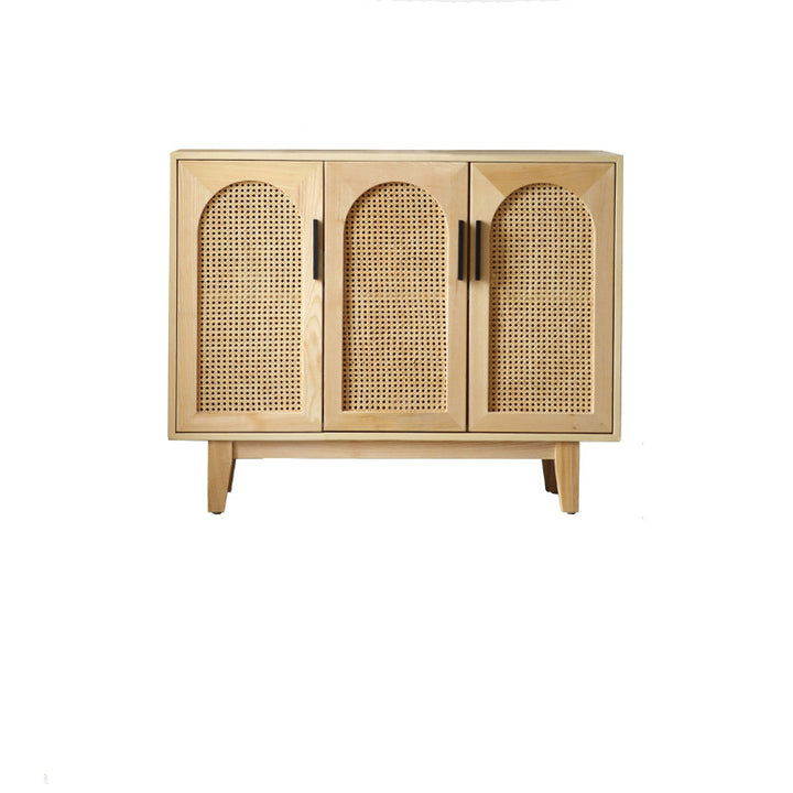 Meuble de rangement rectangulaire en contreplaqué de frêne japonais traditionnel et rotin, avec 2/3/4 compartiments de rangement pour le salon 