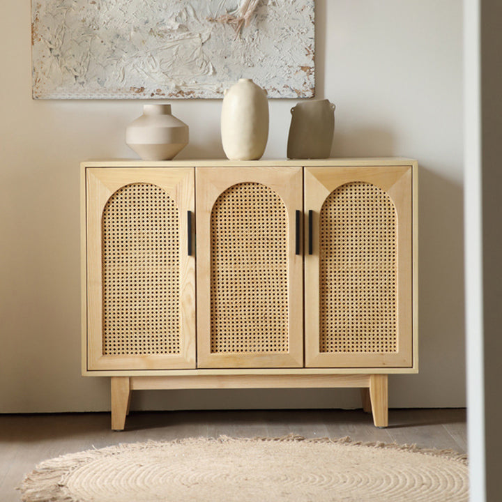 Traditional Japanese Ash Wood Rattan Plywood Rectangular Storage Cabinet With 2/3/4 Storage For Living Room