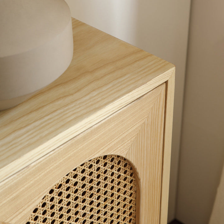 Meuble de rangement rectangulaire en contreplaqué de frêne japonais traditionnel et rotin, avec 2/3/4 compartiments de rangement pour le salon 