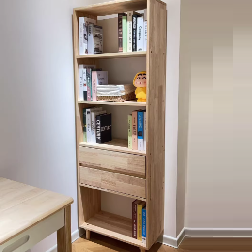 Modern Minimalist Rubber Wood Plywood Rectangular Cylindrical Storage Cabinet With 2 Drawers For Living Room