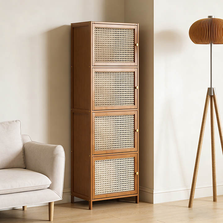 Gabinete de almacenamiento rectangular de vidrio de bambú y ratán tradicional chino con 2/3/4/5/6 compartimentos para la sala de estar 