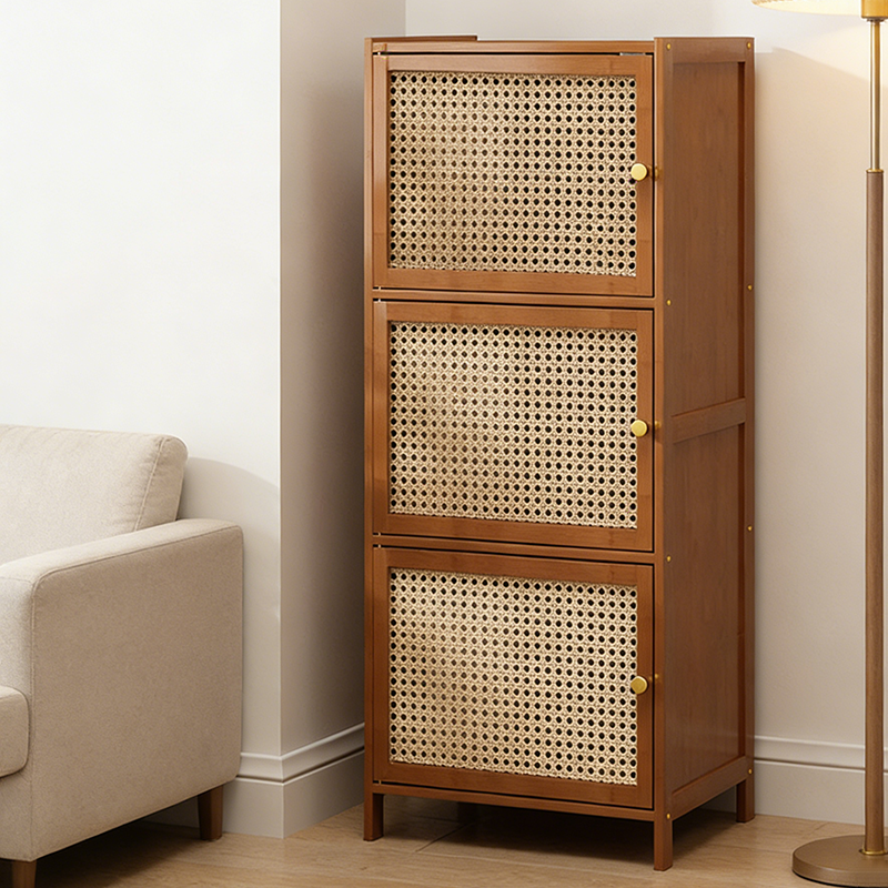 Gabinete de almacenamiento rectangular de vidrio de bambú y ratán tradicional chino con 2/3/4/5/6 compartimentos para la sala de estar 