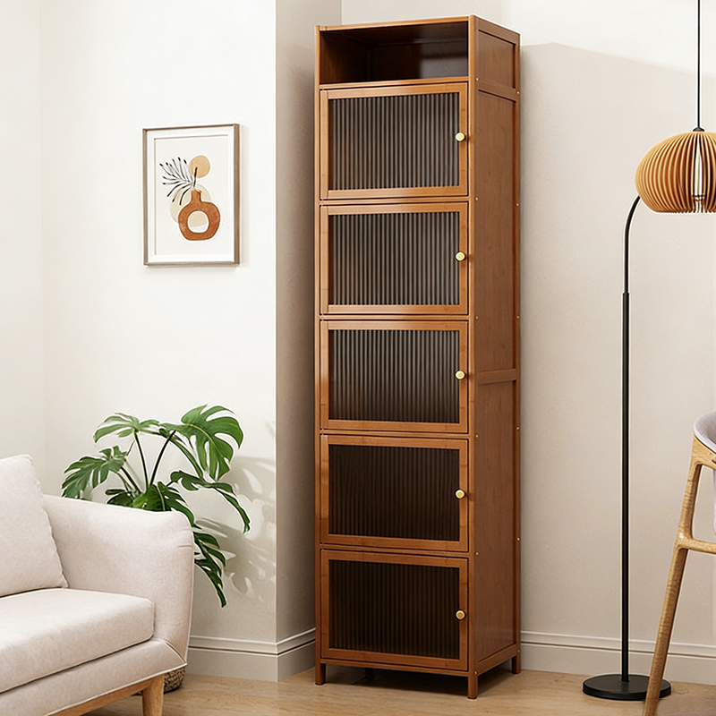 Gabinete de almacenamiento rectangular de vidrio de bambú y ratán tradicional chino con 2/3/4/5/6 compartimentos para la sala de estar 