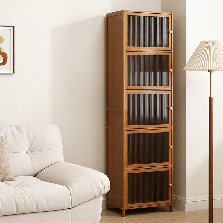 Gabinete de almacenamiento rectangular de vidrio de bambú y ratán tradicional chino con 2/3/4/5/6 compartimentos para la sala de estar 