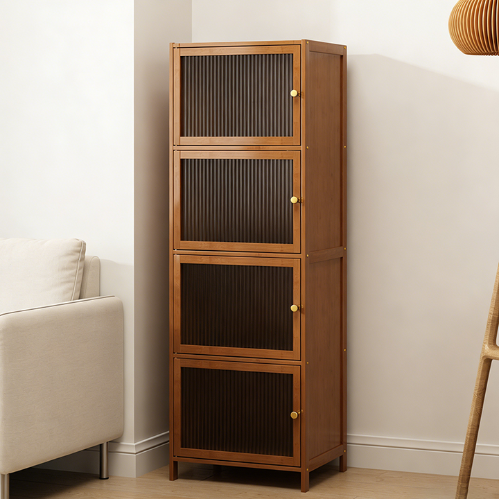 Gabinete de almacenamiento rectangular de vidrio de bambú y ratán tradicional chino con 2/3/4/5/6 compartimentos para la sala de estar 