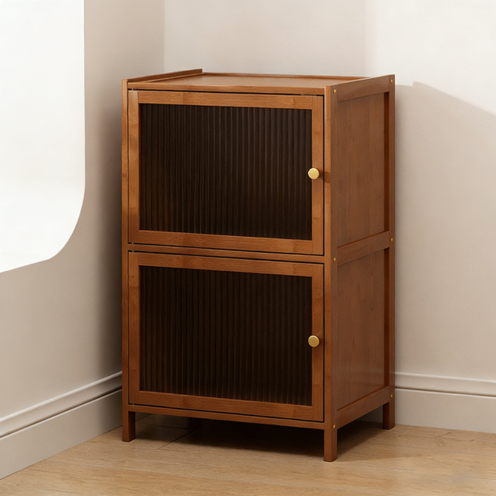 Gabinete de almacenamiento rectangular de vidrio de bambú y ratán tradicional chino con 2/3/4/5/6 compartimentos para la sala de estar 