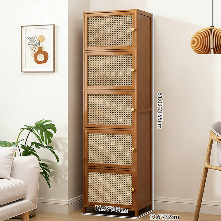 Gabinete de almacenamiento rectangular de vidrio de bambú y ratán tradicional chino con 2/3/4/5/6 compartimentos para la sala de estar 