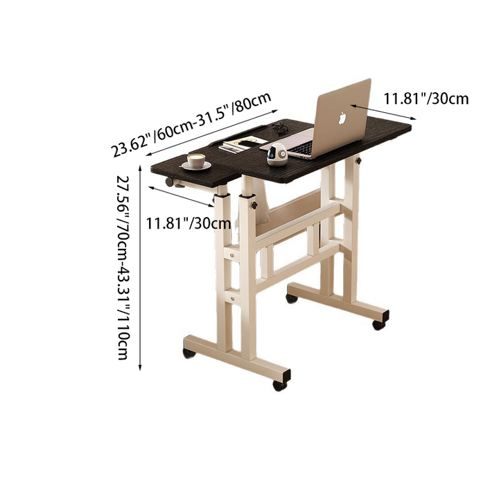 Bureau roulant rectangulaire moderne minimaliste en MDF et acier, réglable en hauteur, bureau d’ordinateur réglable pour bureau à domicile 